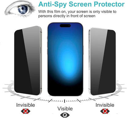 PEHAEL 2+2Pack for iPhone 15 Pro Privacy Screen Protector with Camera Lens Protector Full Coverage Anti-Spy Tempered Glass Film 9H Hardness Easy Installation Bubble Free [6.1 inch]