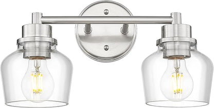 Emak 2-Light Vanity Lights, Brushed Nickel Bathroom Lights Over Mirror with Clear Glass Shade, Modern Bathroom Wall Sconces, VL122-BN-CG-2