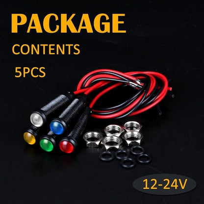 5pcs 6mm LED Indicator Light Plastic Black Signal Dot Lamp 12V-24V 1/4" Mounting Hole Size with 15cm/5.9in. Wire (Mix:Red White Yellow Blue Green)