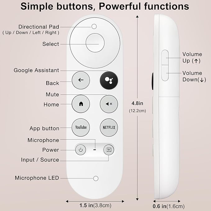 Voice Replacement for Google-Chromecast-Remote, G9N9N for Chromecast with Google TV Remote, for Google TV Streamer (Only for Snow Chromecast Google)