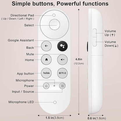 Voice Replacement for Google-Chromecast-Remote, G9N9N for Chromecast with Google TV Remote, for Google TV Streamer (Only for Snow Chromecast Google)