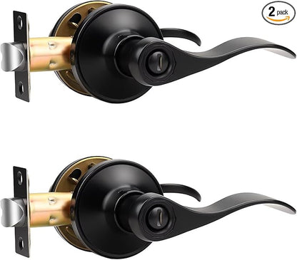 Knobonly 2 Pack Matte Black Door Lever Privacy Door Handles, Zinc Alloy Door Handle Interior, Keyless Lock for Bedroom or Bathroom