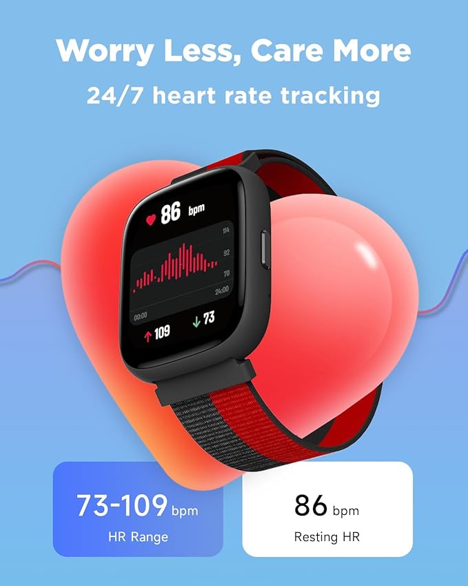 BIGGERFIVE Smart Watch for Kids, 1.8" Fitness Tracker Watch Pedometer, Heart Rate, IP68 Waterproof, Sleep Monitor, Calorie Step Counter, Puzzle Game with/Without APP for Girls Boys Teens 5-16, Nylon