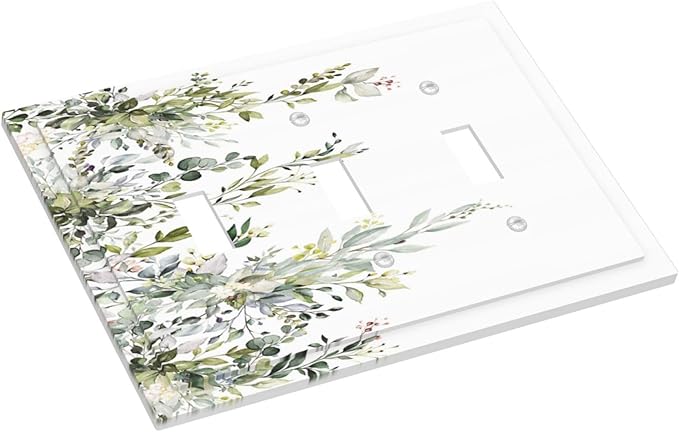 Decorative Light Switch Plate Covers Rustic Eucalyptus Leaves Green Leaf 3 Gang Light Switch Cover Triple Toggle Wall Plate Outlet Covers for Bedroom Home Decor