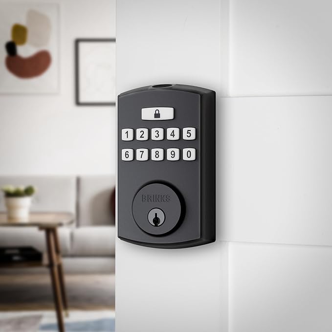 BRINKS Security Door Locks, High-Security Keyless Entry, Smart Electronic Door Lock with Deadbolt, Up to 50 Codes, Automatic Locking (Deadbolt, Matte Black)
