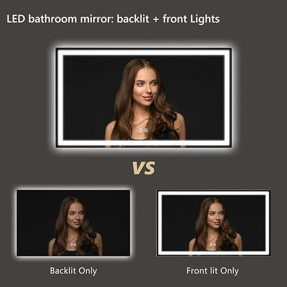 APRILSOUL 60x48 Inch LED Bathroom Mirror with Front and Backlit, Makeup Mirror with 3 Color Lights, Memory Function, Anti-Fog and Dimmable Light (Horizontal)