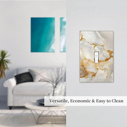 Gold Marble Crack Simple Abstract Print Decorative Light Switch Cover 1 Gang Single Toggle Device Electrical Faceplate Switchplates Decorator Outlet Wall Plate for Bathroom Kitchen Home Decor