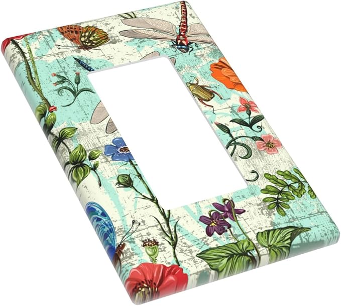 Dragonflies Flowers Butterfly 1 Gang Single Rocker Outlet Light Switch Cover Decorative Single Rocker Wall Plate Cover For Home Living Bedroom Kitchen Decorative