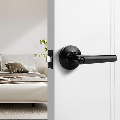 GOBEKOR 5 Pack Matte Black Door Handles Privacy Door Levers with Lock,Heavy Duty Interior Door Handles for Bedroom and Bathroom,Sleek Round Door Lever with No Key