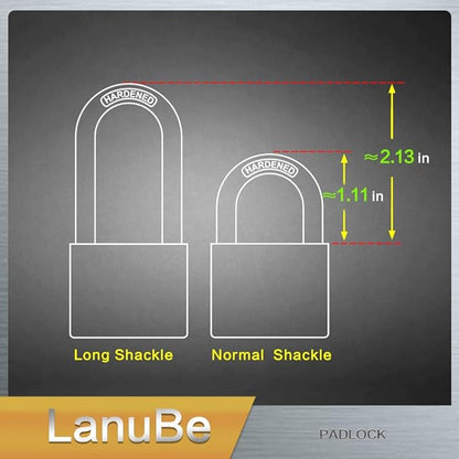 LanuBe 304 Stainless Steel keyed Alike Marine Small Padlocks for Outdoor use, 1-9/16 inch Wide Body, Stainless Steel Body, Normal Shackle, Pack of 2