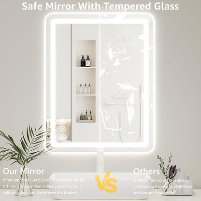 28" x 36" Led Bathroom Mirror with Lights, Anti-Fog & Tri-Color Lighting - Wall Mounted Shaving Mirror with Touch Sensor, Waterproof & Smart LED Vanity Mirror,Tempered Glass, Dimmable Smart Mirror