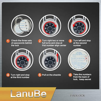 LanuBe Lock Standard Dial Combination Lock, 2 in. Wide, with Different Combinations, Black Turnplate, Pack of 24; Lock for School, Employee, Gym & Sports Locker, Case, Toolbox, and so on