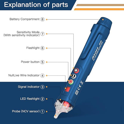 Non-Contact Voltage Tester,Electrical Voltage Detector Pen Null/Live Wire Tester Breakpoint Finder Voltage Measuring Tool Dual Range AC 12V/48V-1000V