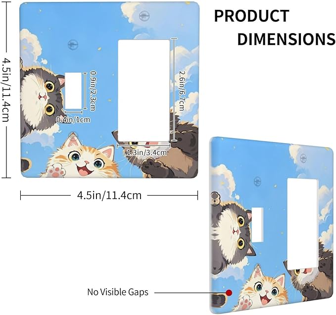 Outlet Covers Orange Gray Cute Cat Sky Cloud Cat S Paw 1 Toggle 1 Rocker Combination Decorative Wall Plate Electrical Switch Plates Light Switch Cover Plate For Kids Room Nursery Decor