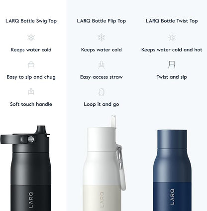 LARQ Bottle Swig Top 34oz - Insulated Stainless Steel Water Bottle With Built-In Silicone Handle | BPA Free | Reusable Water Bottle for Sports, Gym, and Travel, Obsidian Black