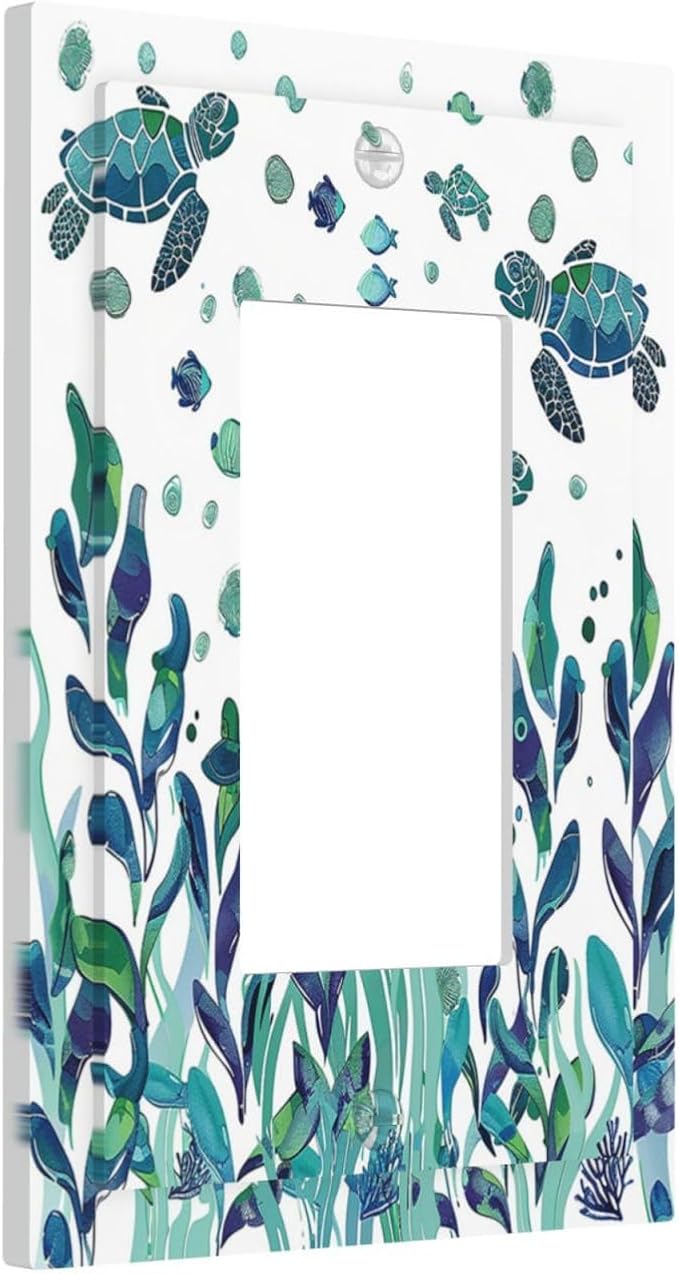 Decorative Outlet Covers Vibrant Turtle Seagrass Watercolor Painting 1 Gang Single Rocker Light Switch Cover Plate Wall Plates GFCI Faceplate for Bathroom living Room Decor
