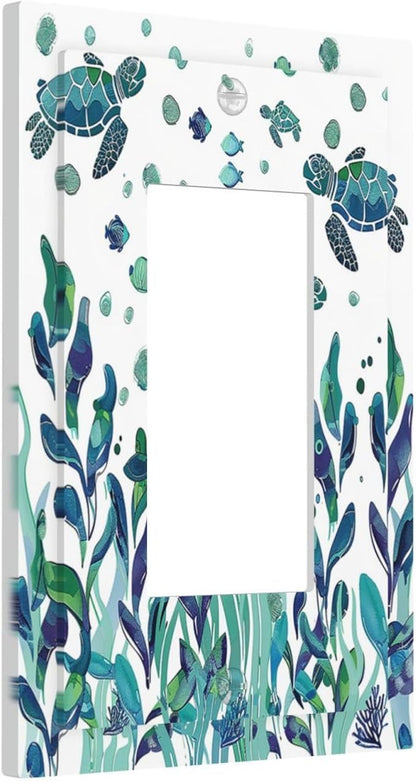 Decorative Outlet Covers Vibrant Turtle Seagrass Watercolor Painting 1 Gang Single Rocker Light Switch Cover Plate Wall Plates GFCI Faceplate for Bathroom living Room Decor