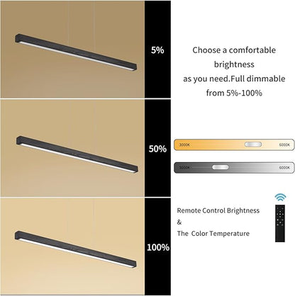 39" Black Linear Pendant Light Wooden Led Modern Linear Chandelier Ceiling Hanging Dimmable Pendant Lights for Dining Room Kitchen Island Pool Table Lights Black Wood Finish
