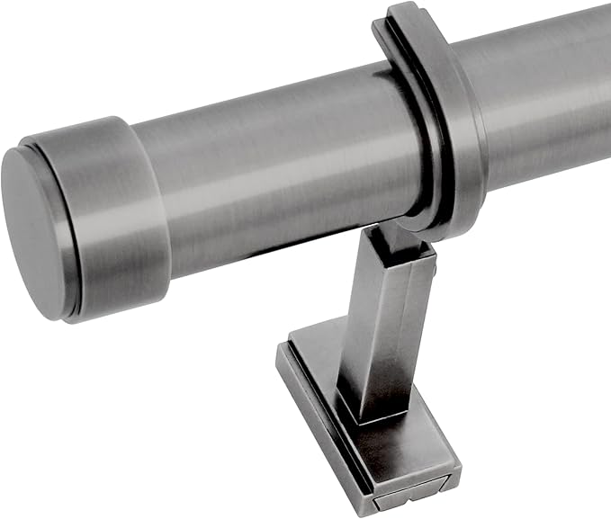 BlastHome® Non-Adjustable Luxury Curtain Rods for Windows, 1 ¼” Rod Set, 7 foot Fixed Length (Two Rods Connect for a Seamless Look), Gunmetal/Pewter