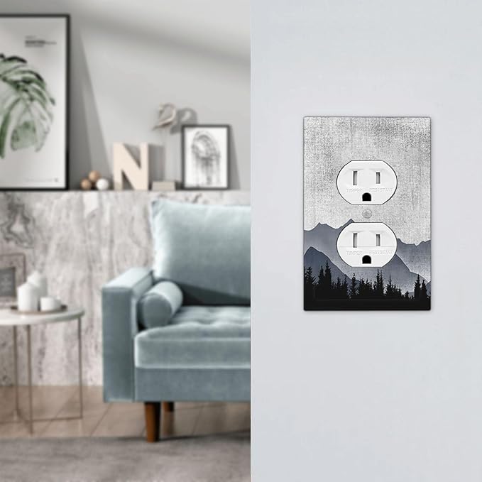 Outlet Covers Natural Landscape Mountains Pine Trees 1 Gang Duplex Wall Plate Decorative Switch Plates Electrical Receptacle Faceplate Light Switch Cover for Bedroom living Room Decor