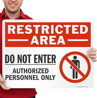 SmartSign 18 x 24 inch “Restricted Area - Do Not Enter, Authorized Personnel Only” Sign with Symbol, Digitally Printed, 55 mil HDPE Plastic, Red, White and Black, Made in USA