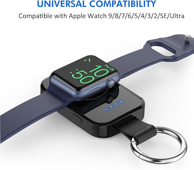 i.VALUX Portable Wireless Charger for Apple Watch Series 11/10/9/8/UItra/7/6/5/4/3/2/SE,Compact Magnetic iWatch Charger 1000mAh Extra Power Bank Smart Keychain Travel Accessories Father Birthday-Black