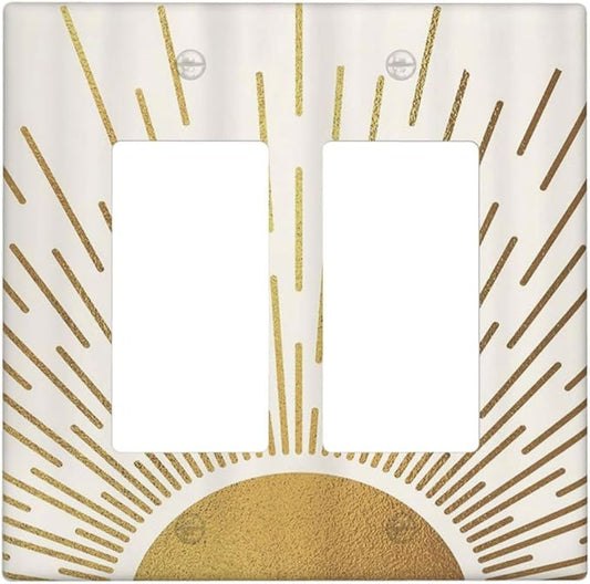Decorative Outlet Covers Boho Mid Century Gold Sun Sunbeams 2 Gang Light Switch Cover Plate Double Rocker Wall Plates for Electrical Outlets Switch Plate Covers for Bedroom Home Decor