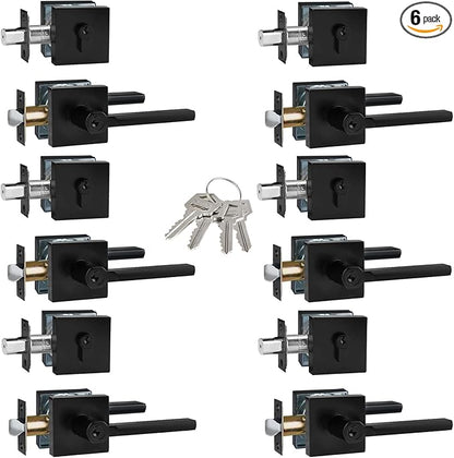 Keyed Alike(All Same Keys) Keyed Entry Door Lever with Single Cylinder Deadbolt Combo, Front Door/Exterior Door Handleset, Matte Black, 6 Set