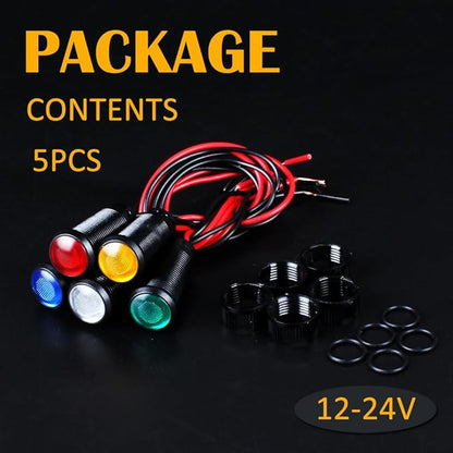 5pcs 10mm LED Indicator Light Plastic Black Signal Dot Lamp 12V-24V 2/5" Mounting Hole Size with 15cm/5.9in. Wire (Mix:Red White Yellow Blue Green)