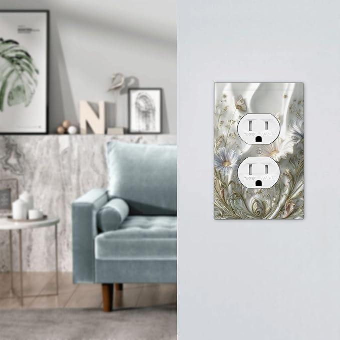Artistic Flowers Floral Plant Duplex Outlet Decorative Light Switch Covers Electrical Faceplate Switch Plates for Bathroom Kitchen Home