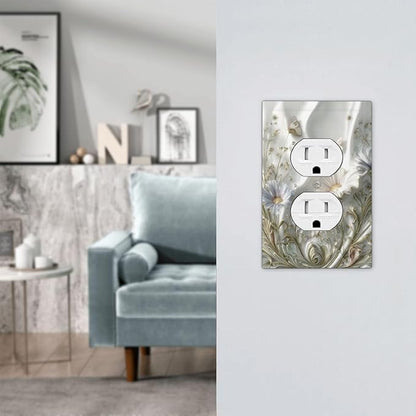 Artistic Flowers Floral Plant Duplex Outlet Decorative Light Switch Covers Electrical Faceplate Switch Plates for Bathroom Kitchen Home