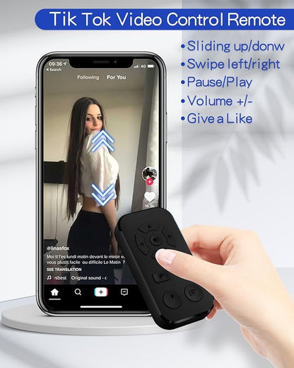 TikTok Video Scrolling Remote Control for iPhone and Android Smartphones, Cellphone E-Book APP Page Turner, Camera Photo and Video Clicker, Neck Strap Included.