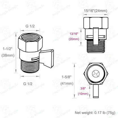 Angle Simple Shower Flow Control Valve, Brass Water Shut Off Valve for Handheld Shower Hose, Flow Restrictor, Gold