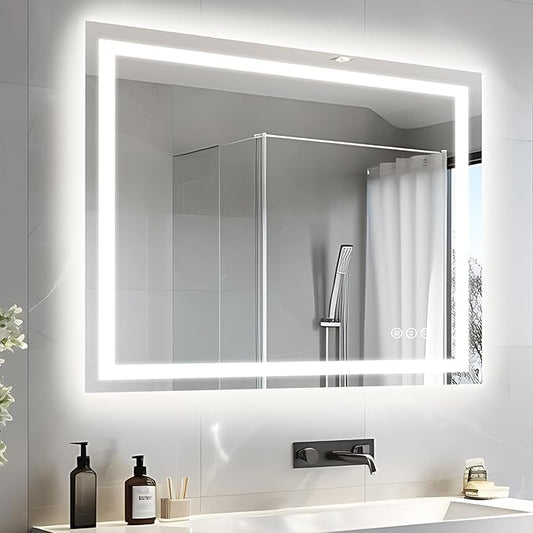 40"x32" LED Bathroom Mirrors for Wall, Front and Backlit Mirror, Anti-Fog Vanity Mirror with Lights, Stepless 3 Colors Dimmable Lighted Mirror(Horizontal/Vertical)