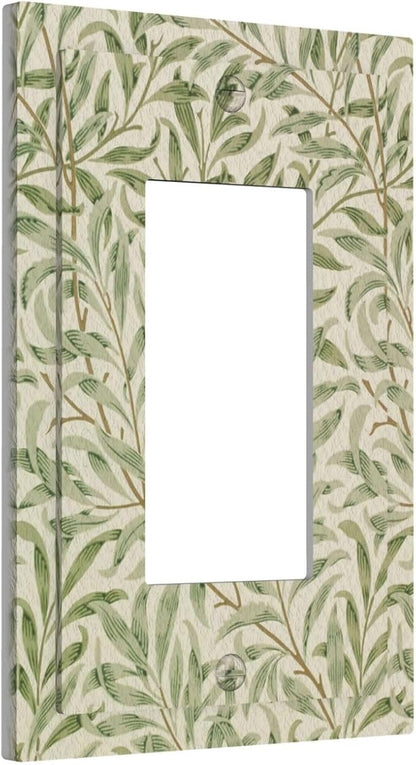Decorative Outlet Covers Vintage Morris Willow Leaf Green Leaves 1 Gang Single Decora GFCI Device Light Switch Covers Plate 1 Rocker Wall Plate Jumbo Switch Cover Plate for Home Decor