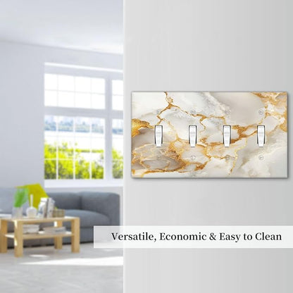 Gold Marble Crack Simple Abstract Print Light Switch Covers Quad Toggle Electrical Faceplate 4 Gang Wall Plate Decorative Switch Plates for Bathroom Kitchen Home Decor