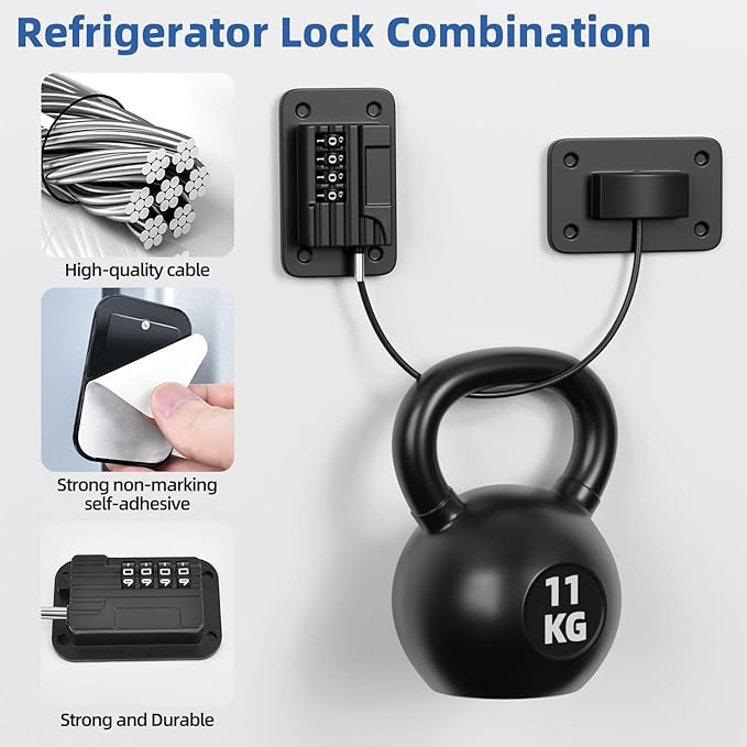 Refrigerator Lock, Heavy Duty Fridge Locks for Kids, Freezer Lock with Combination for Refrigerator Drawer Cabinet Safety, Easy to Install No Keys Needed Black