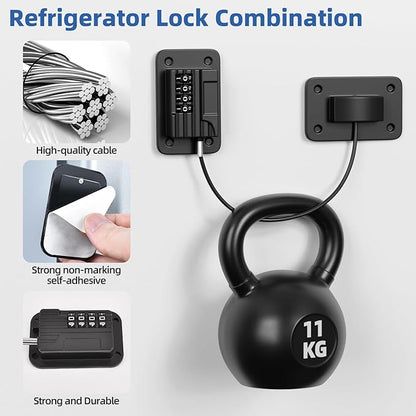 Refrigerator Lock, Heavy Duty Fridge Locks for Kids, Freezer Lock with Combination for Refrigerator Drawer Cabinet Safety, Easy to Install No Keys Needed Black