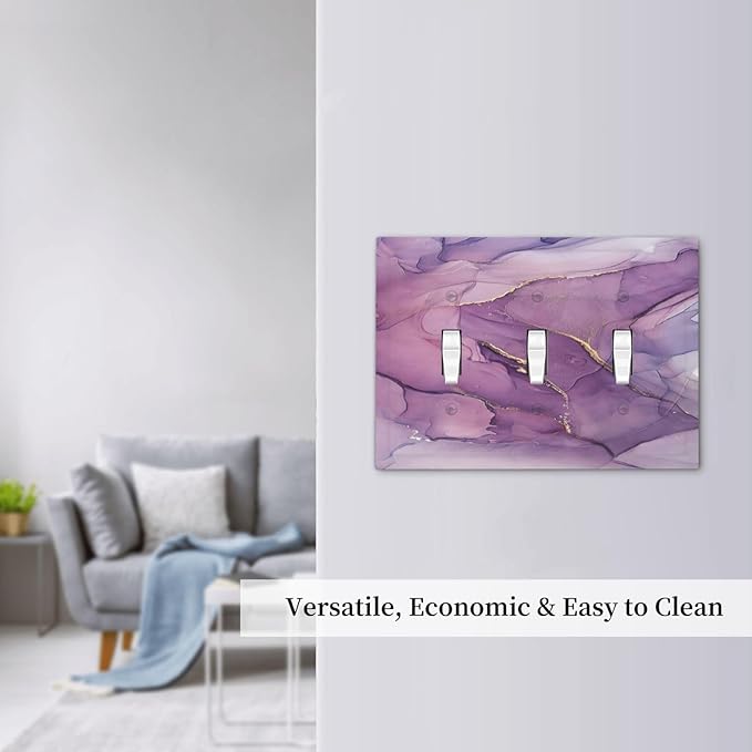 Decorative Switch Plates Purple Marbling Golden Line 3 Gang Wall Plate Triple Toggle Light Switch Cover Faceplate Electrical Wall Panels for living Room Bathroom Decor