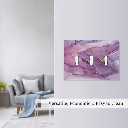 Decorative Switch Plates Purple Marbling Golden Line 3 Gang Wall Plate Triple Toggle Light Switch Cover Faceplate Electrical Wall Panels for living Room Bathroom Decor