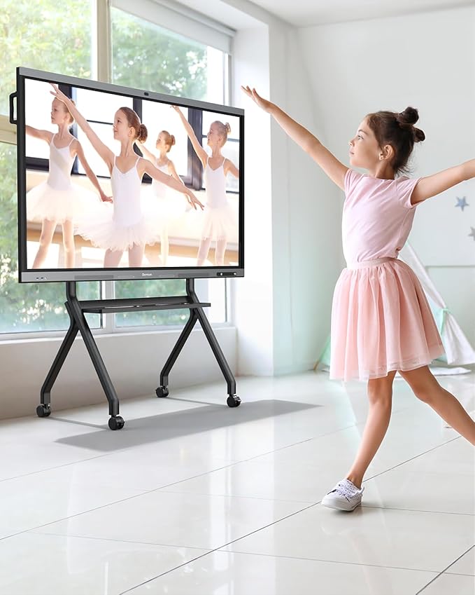 Smart Board Stand for 55-86 Inch Interactive Whiteboards, Adjustable Rolling Smartboard Stand with 360°Swivel Lockable Wheels, Suitable for Offices, Classrooms and Other Workspaces