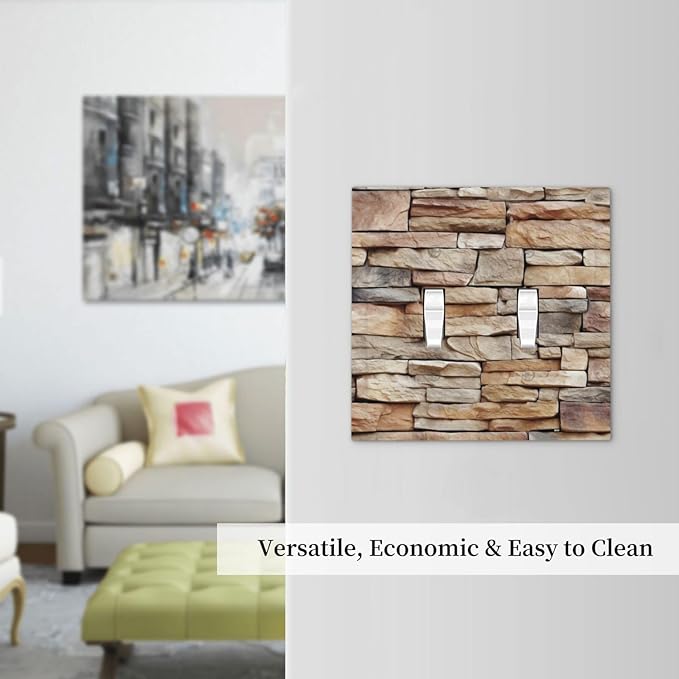 Decorative Switch Plates Stone Textured Brown Brick Natural Stone 2 Gang Double Toggle Outlet Light Switch Cover Wall Plate Electrical Faceplate For Farmhouse Cabin Decor