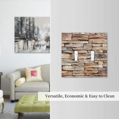 Decorative Switch Plates Stone Textured Brown Brick Natural Stone 2 Gang Double Toggle Outlet Light Switch Cover Wall Plate Electrical Faceplate For Farmhouse Cabin Decor