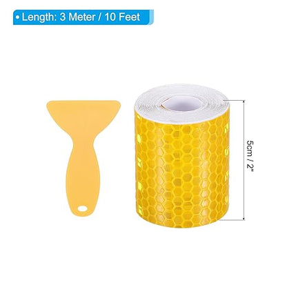 PATIKIL 2 Inch x 10 ft Reflective Tape, 1 Roll Waterproof Self Adhesive High Visibility Caution Warning Safety Tape Reflector with Scraper for Trucks Trailers Cars, Yellow