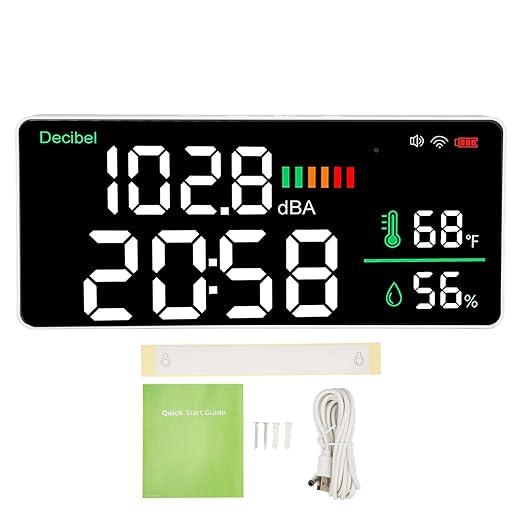 4 in 1 LED Decibel Meter, 2.4G WiFi Wall Mounted 11 Inch Meter, Sound & Noise Meters Temperature Humidity Time Display Level for Tuya Large Inch Display, Thermometer,