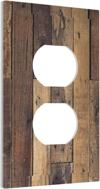 Cool Brown Wood Style Vintage Rustic Print Outlet Covers 1 Gang Duplex Light Switch Cover Decorative Switch Plates Electrical Receptacle Faceplate Wall Plate for Farmhouse Home Decor