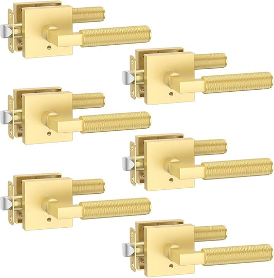 Asidrama 6 Pack Gold Privacy Door Handles, Door Lever with Door Knobs Indoor for Bedroom or Bathroom, Heavy Duty Door Handles Interior with Locks for Left Right Sided Doors ZR01-098AA