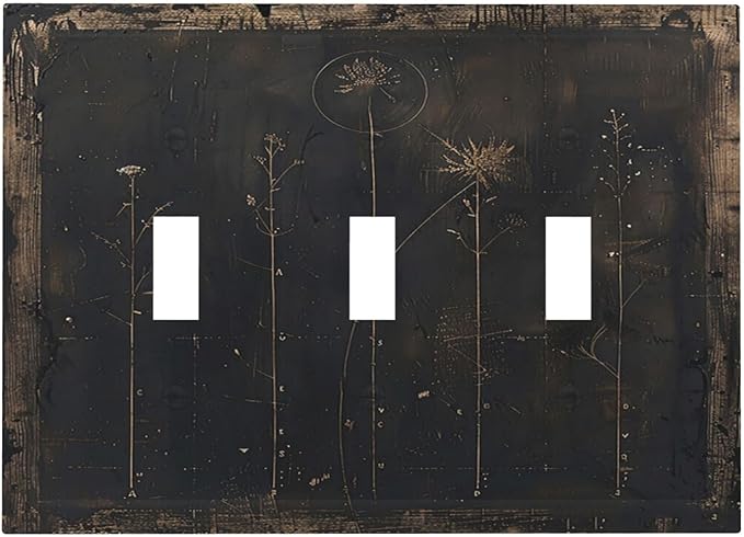 Decorative Light Switch Cover Plate Black And White Dandelion Art Vintage Wood Grain 3 Gang Wall Plate Triple Toggle Switch Plate Covers Electrical Outlet Cover for Farmhouse Cabin Decor