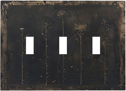 Decorative Light Switch Cover Plate Black And White Dandelion Art Vintage Wood Grain 3 Gang Wall Plate Triple Toggle Switch Plate Covers Electrical Outlet Cover for Farmhouse Cabin Decor