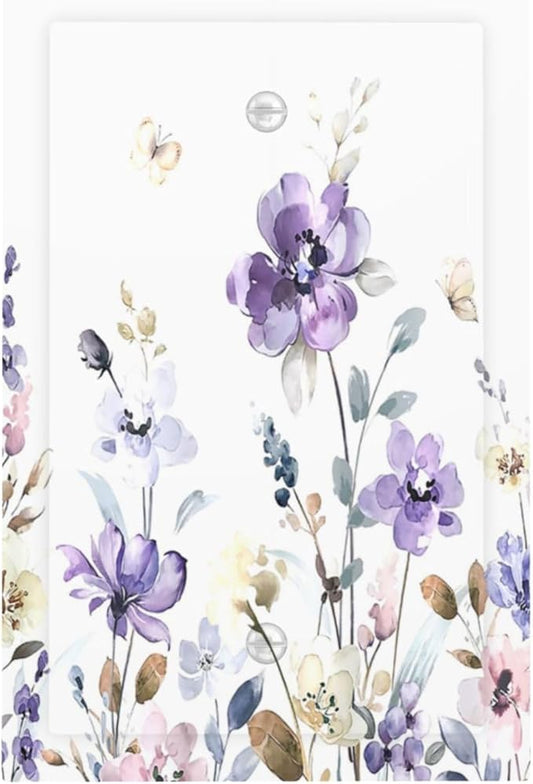 Light Switch Cover Plate Purple Floral Lilac Watercolor Flower Leaves Butterfly Wildflower 1 Gang No Device Blank Electrical Wall Plates Faceplate Decorative Switch Plate for Bedroom Home